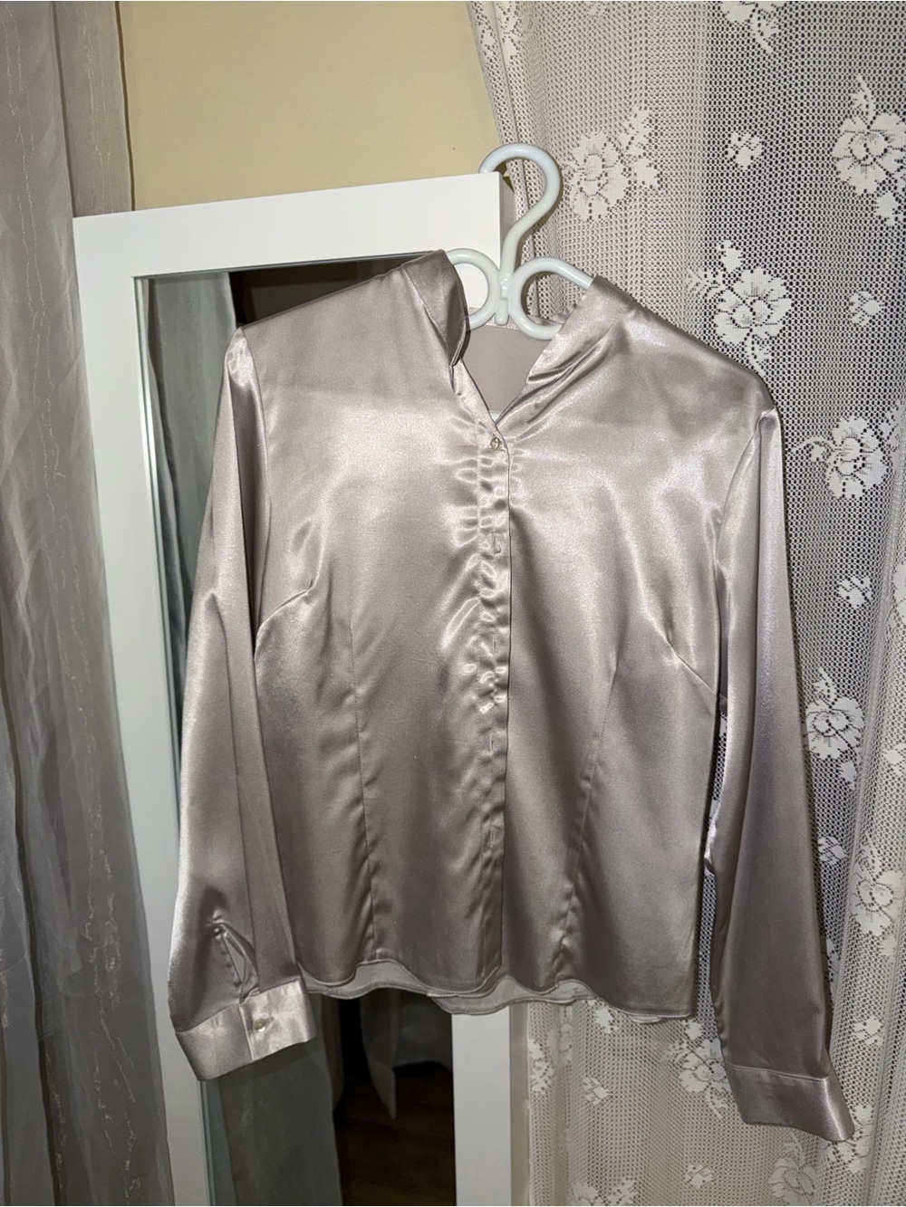 Satin Long-Sleeve Blouse - Silver